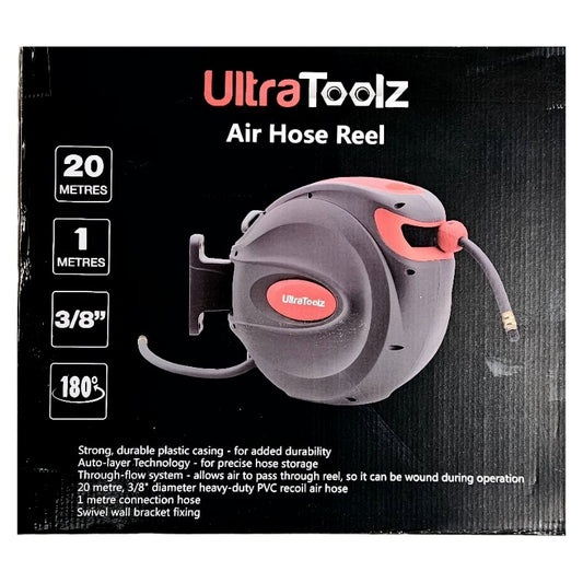 Ultratoolz Luchtslang op haspel – 20m (9.5 mm) met kunststof behuizing