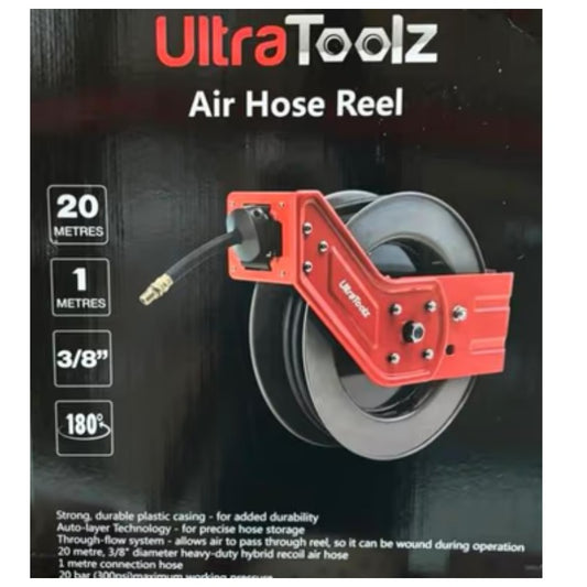 Ultratoolz Luchtslang op haspel – 20m (9.5 mm) op stalen haspel