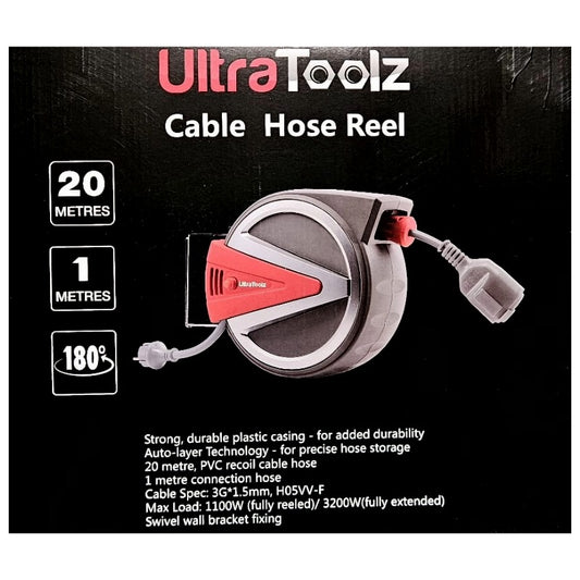 Ultratoolz Verlengkabelhaspel – 20m, 230V, 12A, 180° draaibaar