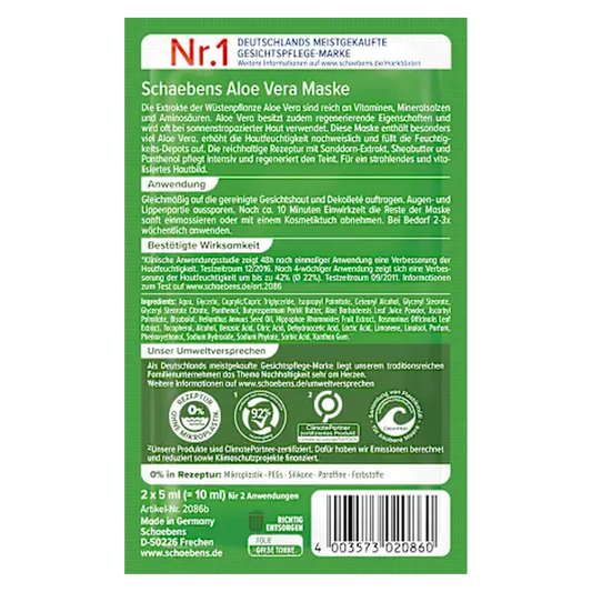 10 x Schaebens Gezichtsmasker Aloe Vera (2×5 ml), 10 ml