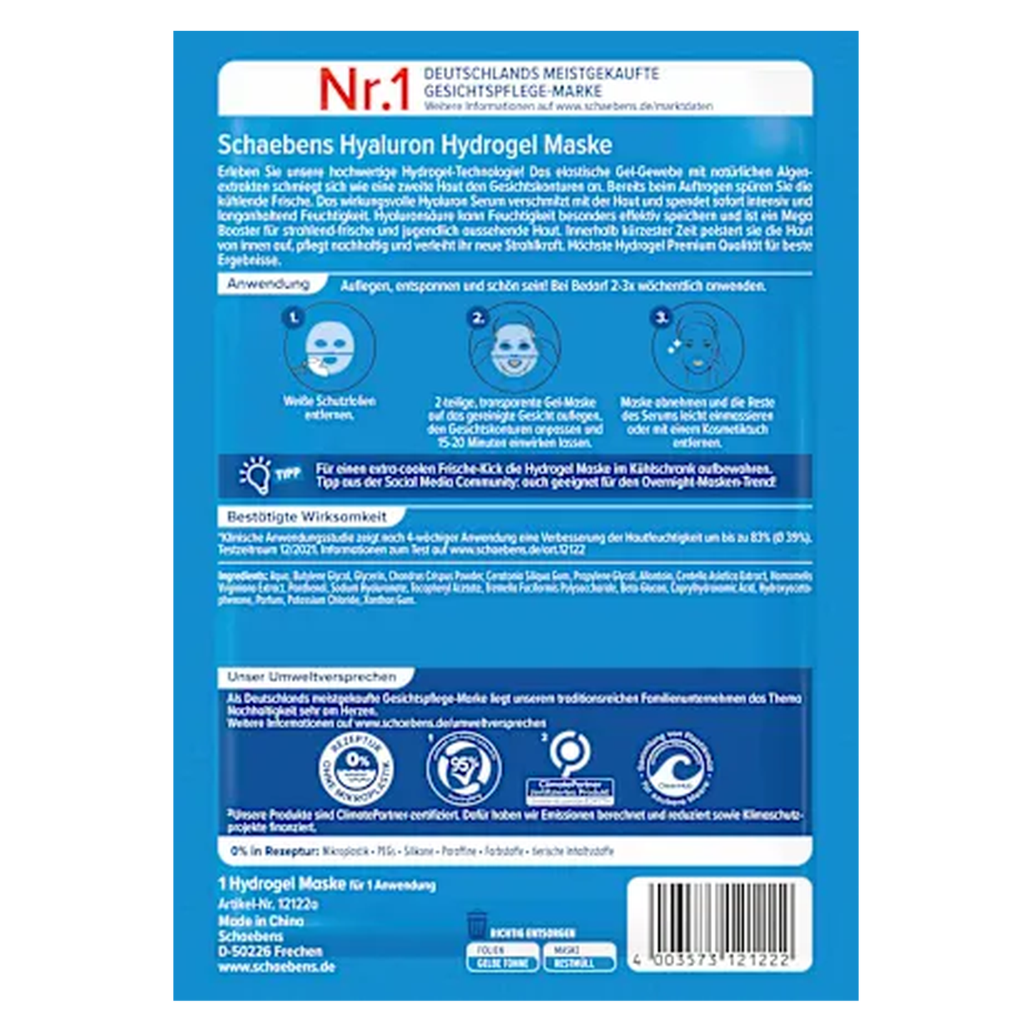 10 x Schaebens Gezichtsmasker Hyaluron (doekmasker)