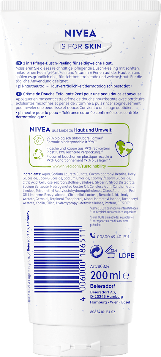 NIVEA Lichaamspeeling Crème Peeling 200 ml – achterkant verpakking – Purbesa Care